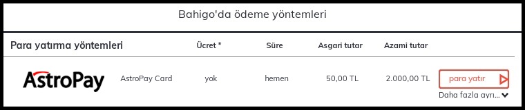 Bahigo astropay ile para yatırma