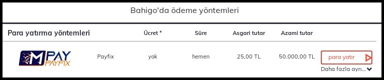 Bahigo payfix ile para yatırma